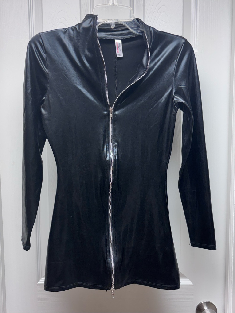 Music Legs Black Faux Leather Zip Front Top Small Edgy Clubwear
